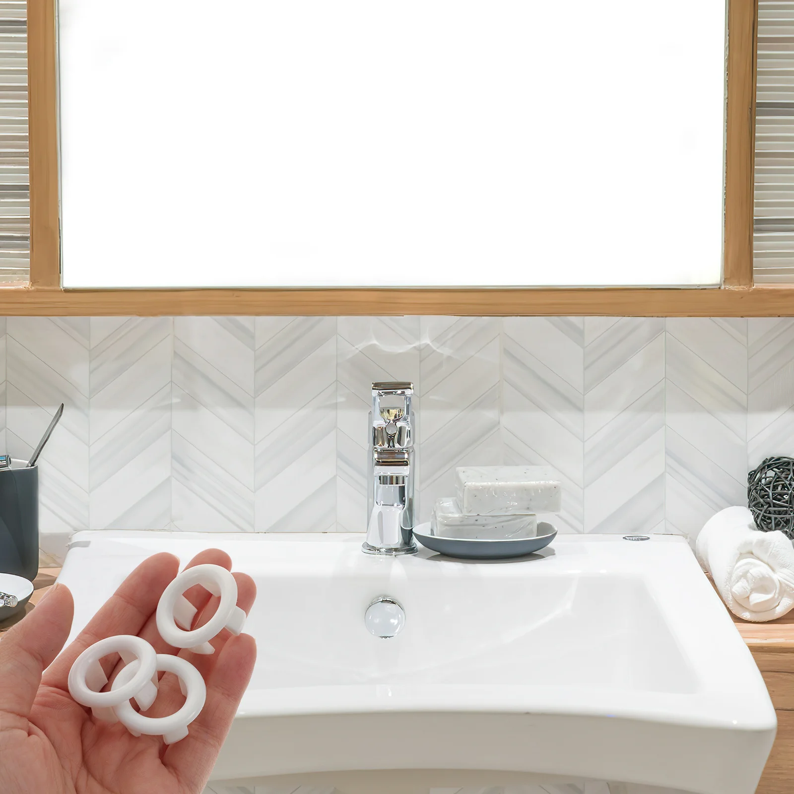 

50Pcs Basin Overflow Covers Easy to Clean Install Plastic Material Round Design Smooth Polished Surface Bathroom Kitchen