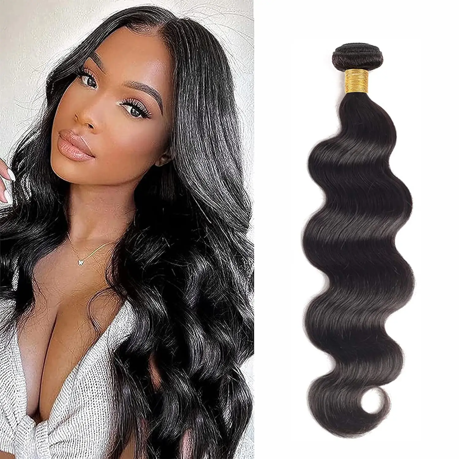 Human Hair Body Wave Bundles for Women Brazilian Hair Weave 1 Bundle Deal Natural Color #1B Gluless Weave 100g per PC