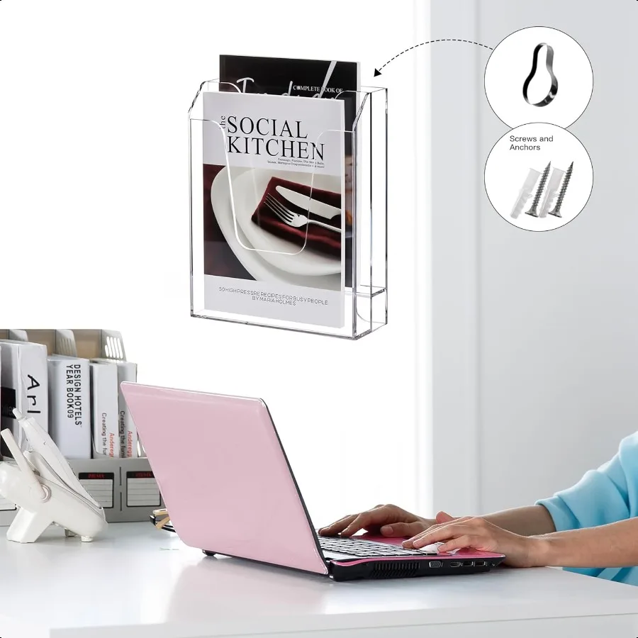 حامل مجلد ملفات أكريليك تخزين الملفات العمودي منظم سطح المكتب الشفاف 2 جيوب