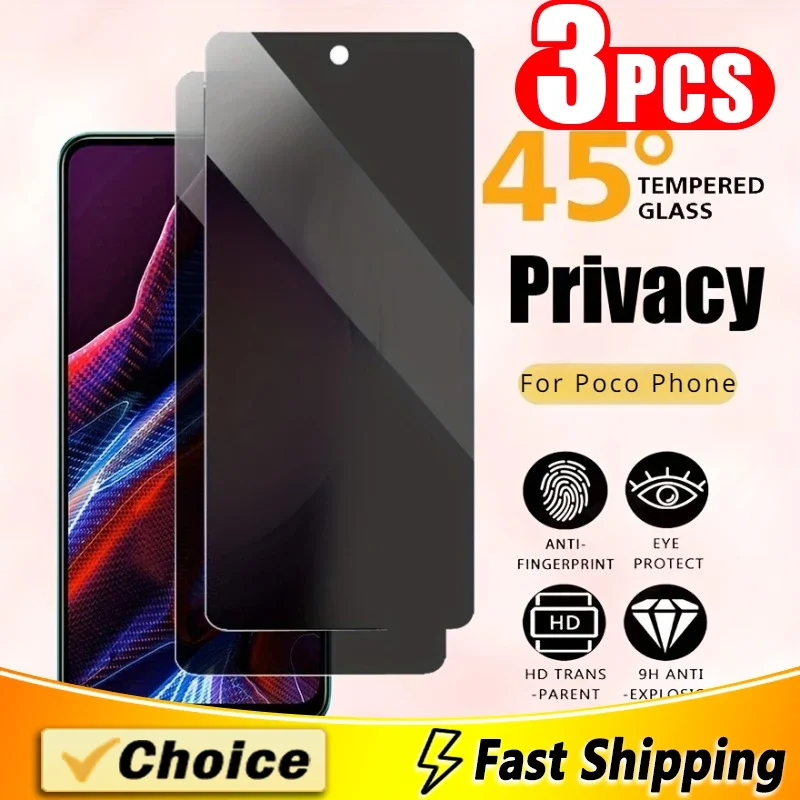 3 Pcs Full Cover Privacy Tempered Glass For Xiaomi Phone F1 F2Pro X3 X4 Gt Pro C31 40 M2 3Pro Nfc Screen Protectors Anti-Scratch