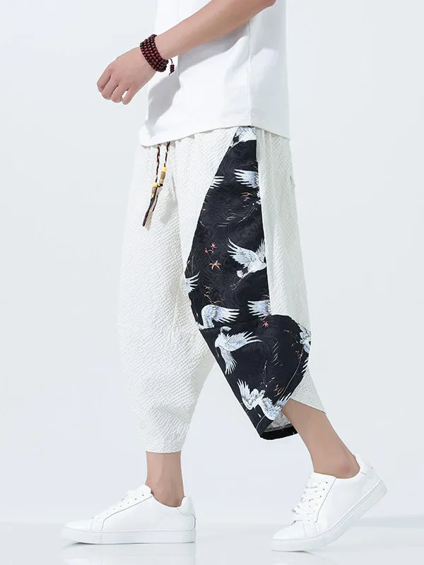 

Леггинсы мужские свободного кроя из ледяного шелка, новые, в китайском ретро-стиле, с лоскутным узором, летние, тонкие, свободные, в стиле «фонарик»...