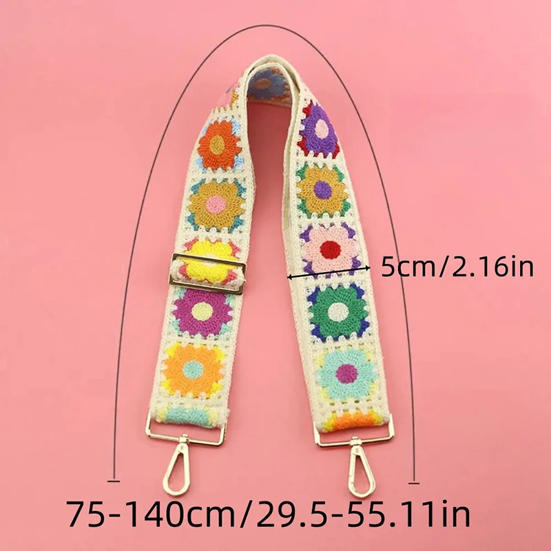 Fashion Crochet Flower Bag Strap DIY Knitted Ethnic Embroidery Purse Bag Strap Wide Adjustable Shoulder Bag Strap Accessories