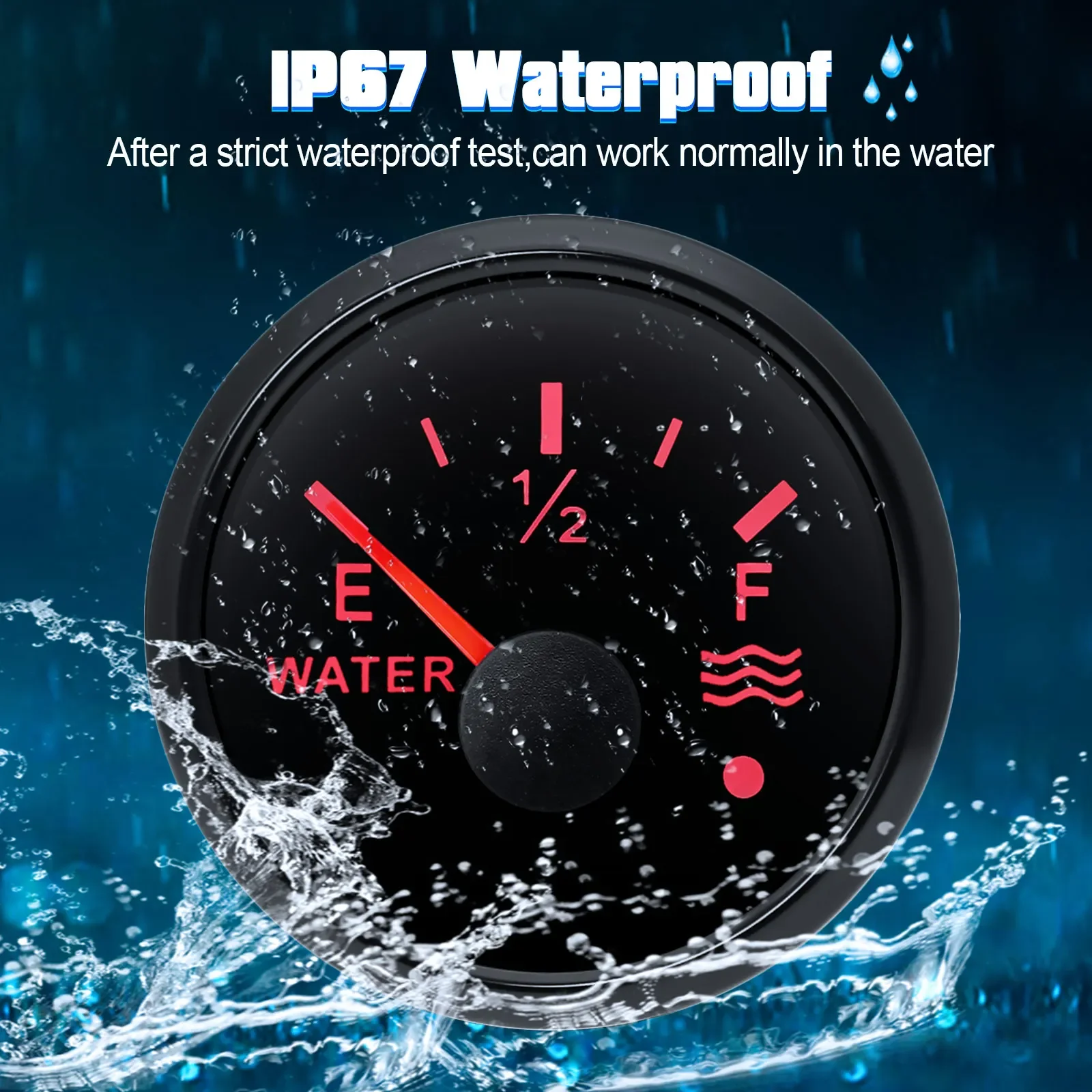 Indicador de nivel de agua impermeable IP67, luz de 7 colores, 52mm, alarma intermitente + Sensor de nivel de agua 0-190 OHM para coche, yate, barco, 12V, 24V