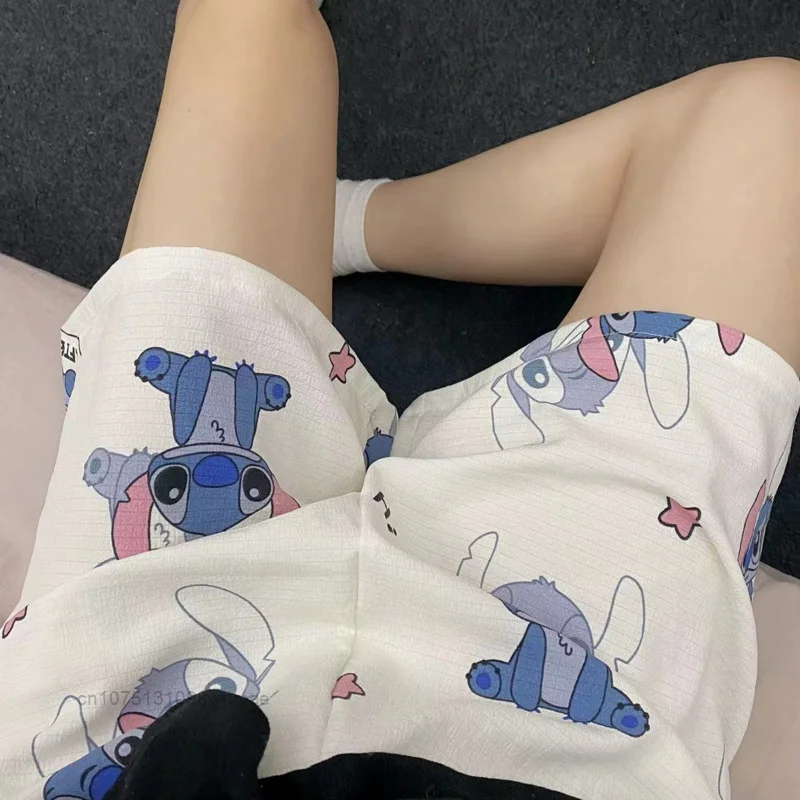 Disney-Stitch Printed Nightwear Pants for Girls, Y2k, Loose, Cute, Cartoon, Home Casual Shorts, Summer Outwear, New