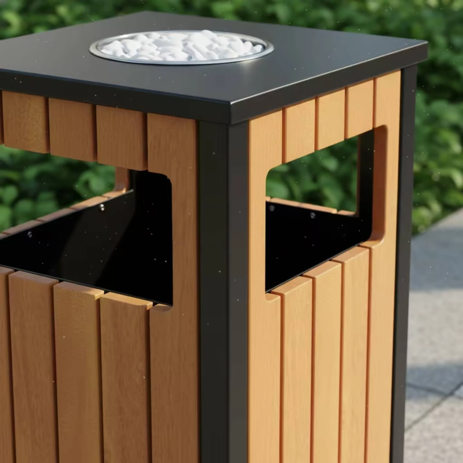 Slat Waste Bin with Inner Liner Weather-Resistant Outdoor Trash Bin Garbage Can Liner Insert Steel Waste Receptacle Organizer