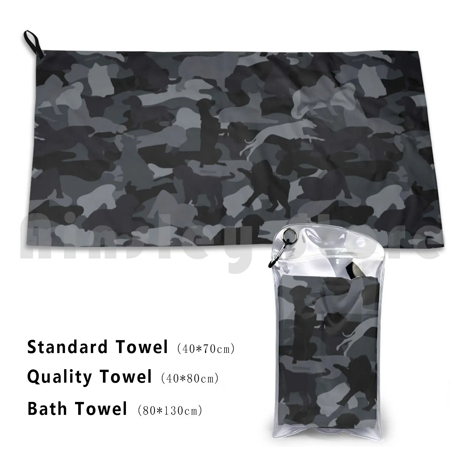 Classic Black Dog & Bone Camo Print Bath Towel Beach Cushion 1615 Dog Camo Camouflage Pet Furry Birthday