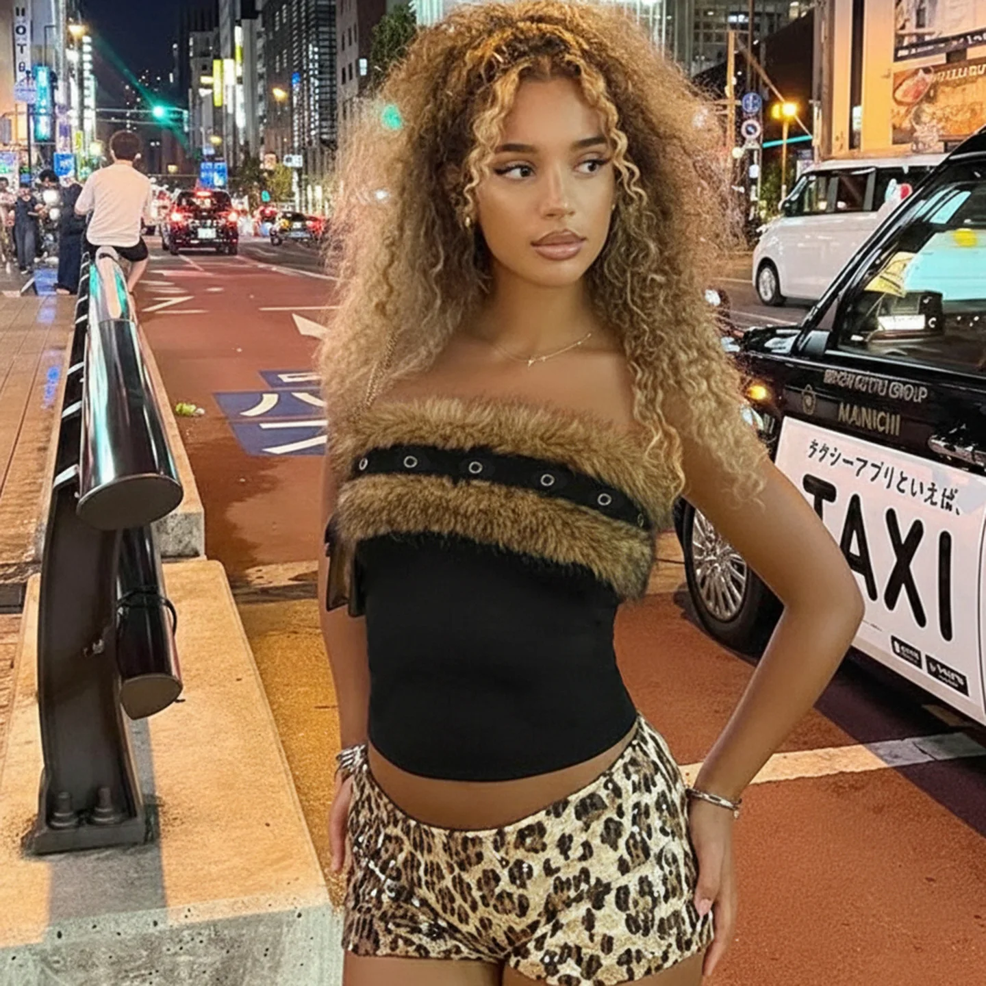 Furry Patchwork Grommet Strapless Tank Tops Women Fashion Sexy Sleeveless Backless Slim Party Clubwear Vests Casual Street Tees