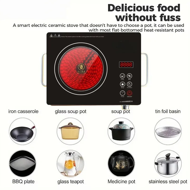 High Power Portable Electric Ceramic Cooktop Multifunctional Infrared Stove for All Flat Bottom Cookware Home Cooking