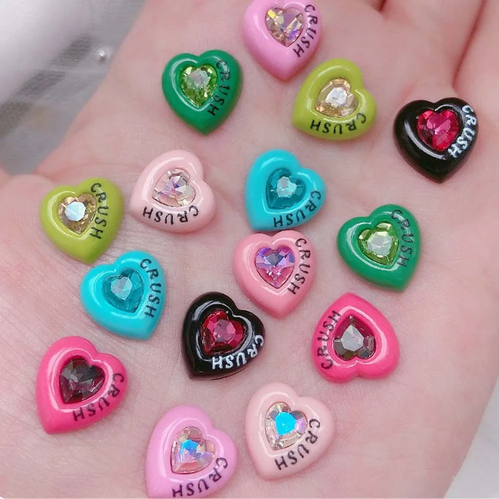 10pcs Y2K Dopamine Heart Nail Art Charm 3D Crush Crystal Glass Heart Love Nail Decoration accessori per unghie fai da te Lolita Girl