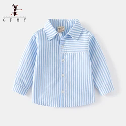 GFMY Boys Shirts Blue And White Striped Cotton Casual Housewear Baby Toddler Long Sleeved Tops 1y-6y Korean Style Kids Clothing