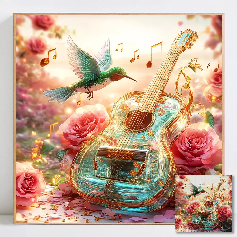 Set de Pintura de Diamantes con Diseño de Violín y Animales, Mosaico de Diamantes Cuadrados y Redondos, Regalo Hecho a Mano, Decoración para el Hogar