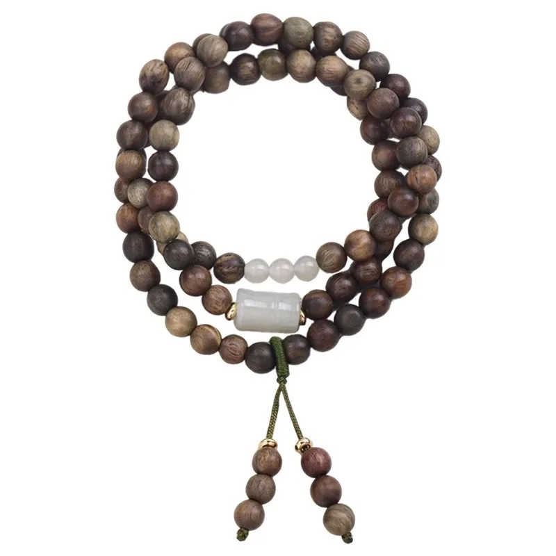 Natural Green Sandalwood Bracelet New Chinese Style Bamboo Joint Hetian Jade Beaded Bracelet for Women Gifts