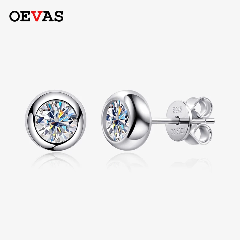 

OEVAS 0.3/0.5 Carat Round Moissanite Diamond Stud Earrings For Women S925 Sterling Silver Pendientes Wedding Party Fine Jewelry