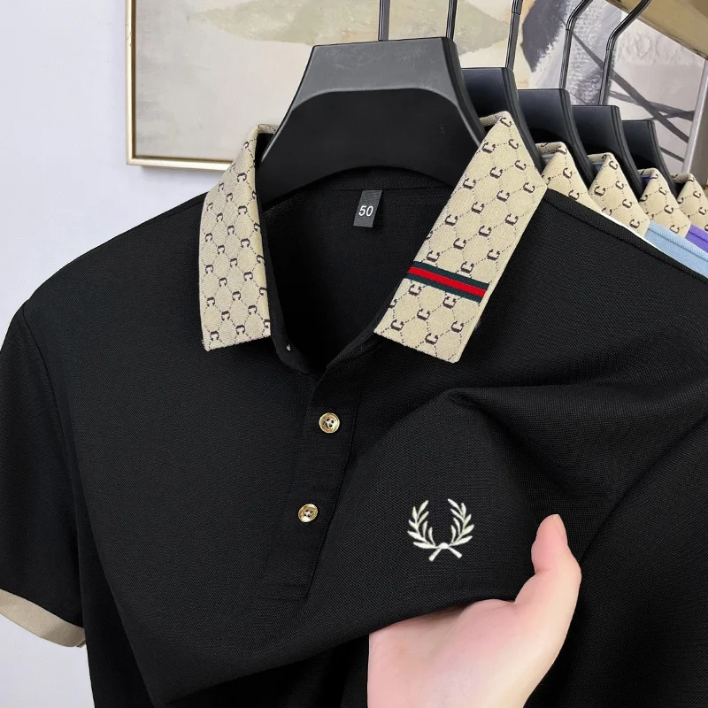 

Summer new men short sleeve luxury brand shirt fashionable hot selling embroidered design comfortable business casual polo shirt