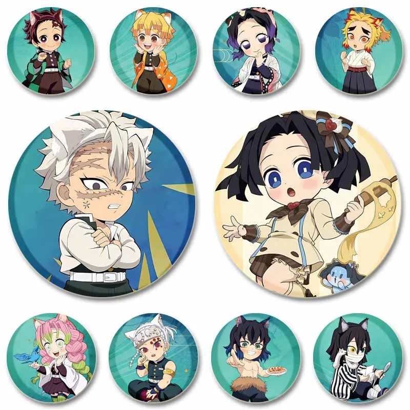 Figura de Anime bonita, insignias de Chibi, broche de dibujos animados de Obanai Mitsuri, mochila, camisa, sombrero, accesorios, alfileres de joyería, juguetes, regalos para amigos