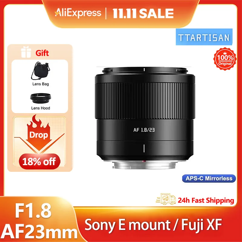 Объектив TTArtisan 23 мм F1.8 AF с автофокусом APS-C для Fuji XF Fujifilm X Mount Nikon Z Sony E XM5 XT50 ZFC ZVE10 A7C A7R Z6 Z7