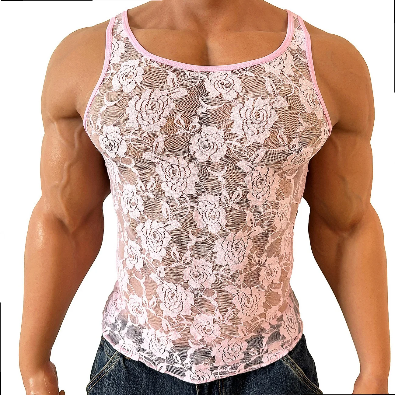 Sheer Nightclub Backless Sleeveless Tops Blouses, High Stretch Rose Lace See-through Tee Tops for Summer Spring