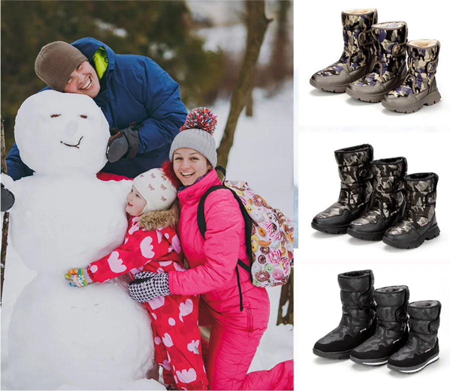 Parent-child Camouflage Snow Boots Women/Child Thick Velvet Waterproof and Non Slip Ski Boots 2026 Winter Warm Mid Calf Boots