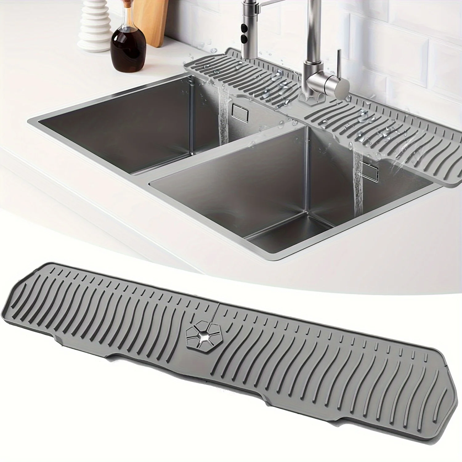 

1/2pc-Silicone Faucet Water Catcher Mats,Kitchen Sink Spill-Proof Drying Pads,Anti-Slip Drain and Splash Guard Water Catcher Mat
