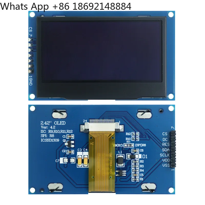 2.42 inch OLED LCD screen SSD1309 small screen 128x64 display module 7-pin IIC/SPI