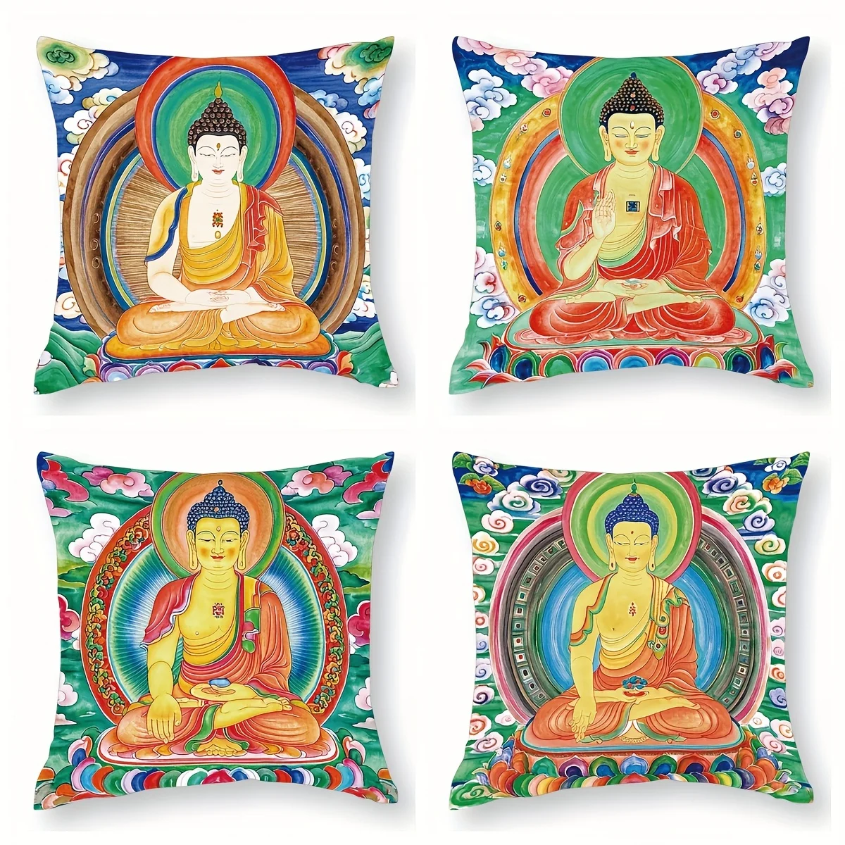Decorative Buddha Pillowcase Cushion Cover Set 4pcs 40x40cm Spiritual Meditation Zen Zen Asian Home Decor Gift Enlightenment Art