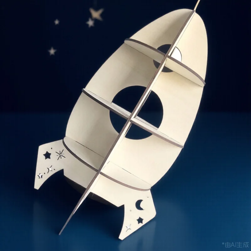 

Creative Rocket Shape Wooden Display Stand Wood Rack for Home Office Bedroom Decor Party Gathering Household Storage