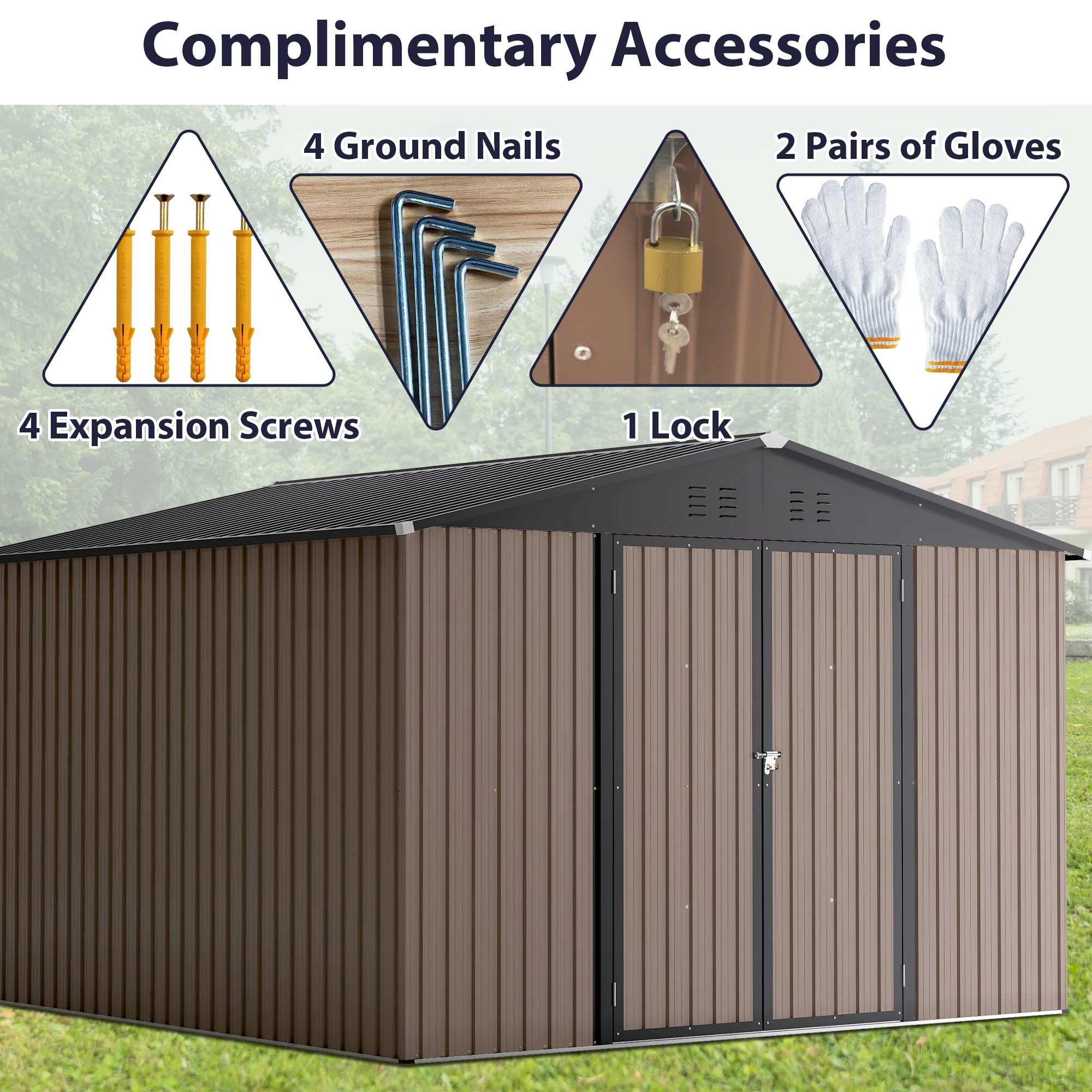 Easy-to-Assemble 10x10 Ft Metal Storage Shed for Outdoor Garden Backyard Patio Outside Use