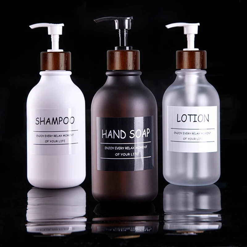 300/500ml Shampoo Dispenser  Container Body Wash Conditioner Bathroom Waterproof Pre-Labeled Refillable Shampoo Bottle Soap