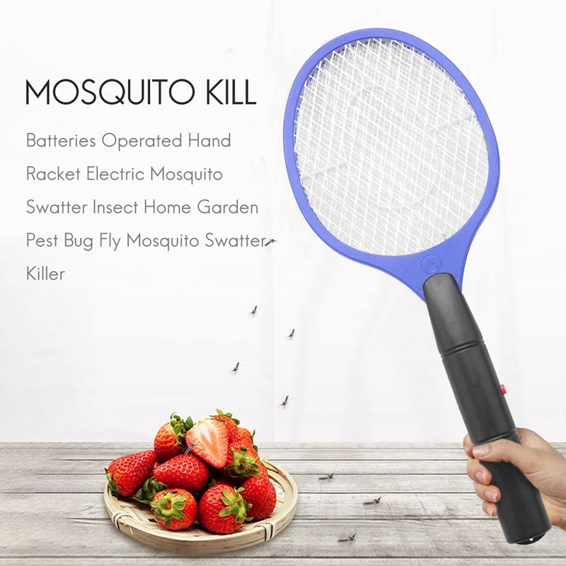 2X Batteries Operated Hand Racket Electric Mosquito Swatter Insect Home Garden Pest Bug Fly Mosquito Swatter Killer