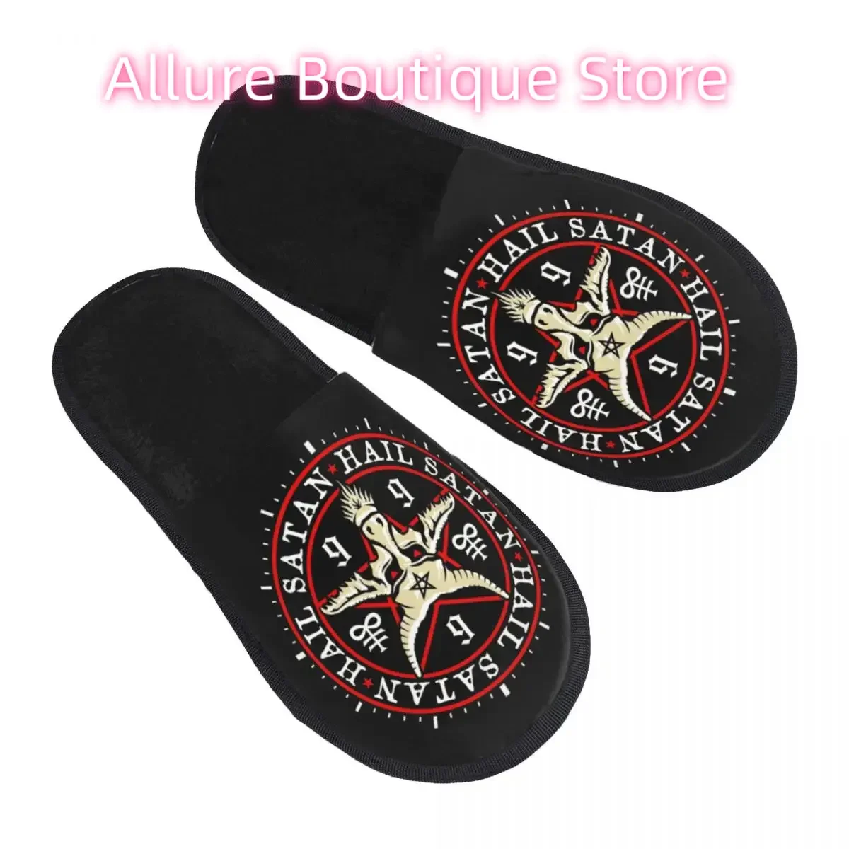

Hail Satan Baphomet In Occult Inverted Pentagram Soft Scuff With Memory Foam Slippers Women Devil Spa House Shoes