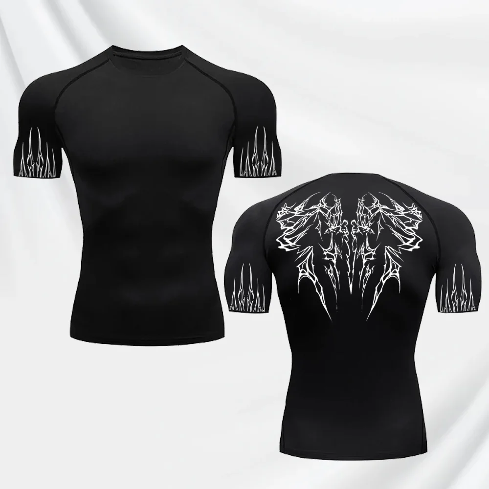 

Men's Gothic Style Printed Tights Quick-drying T-shirt for Men's Gym Exercise Sports Compression Shirt Elastic T-shirt Jogging