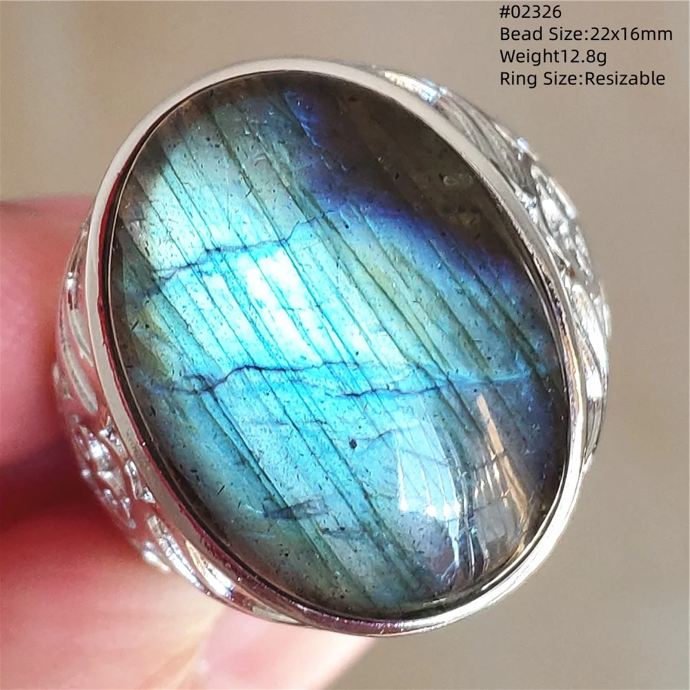 Natural Colorful Labradorite Adjustable Ring Gemstone Jewelry Flash Big Blue Purple Labradorite Resizable Ring Beads AAAAAA