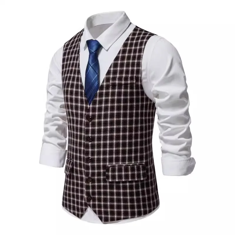 Chaleco Formal Vest for Men Luxury Brand Classic Plaid Sleeveless Jacket 2024 Vintage Mens Waistcoat Blazer Vest Gilet Homme