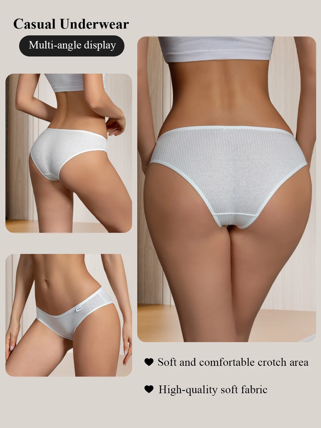 10PCS Women's Pure Cotton Panties Ribbed Briefs Low-Rise Breathable Female Soft Underwear Solid Colors Lingerie Stylish Casual - Image 5