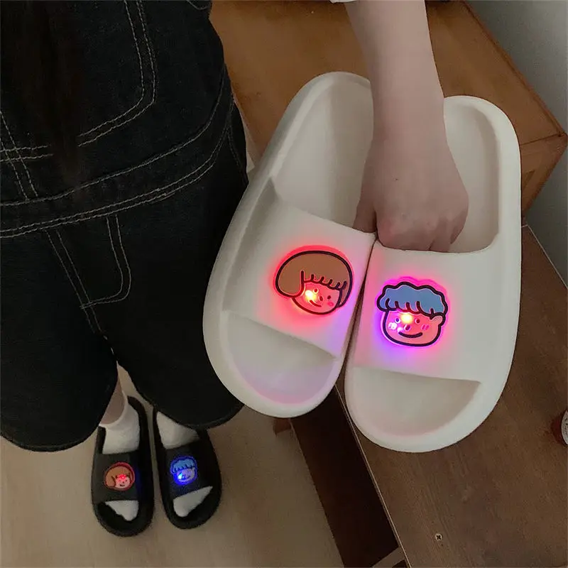 Couple Drag Wear Non-slip Fashion Personality Luminous Flash Head Slippers Girls Summer Home Eva Thick Bottom Sandals Men