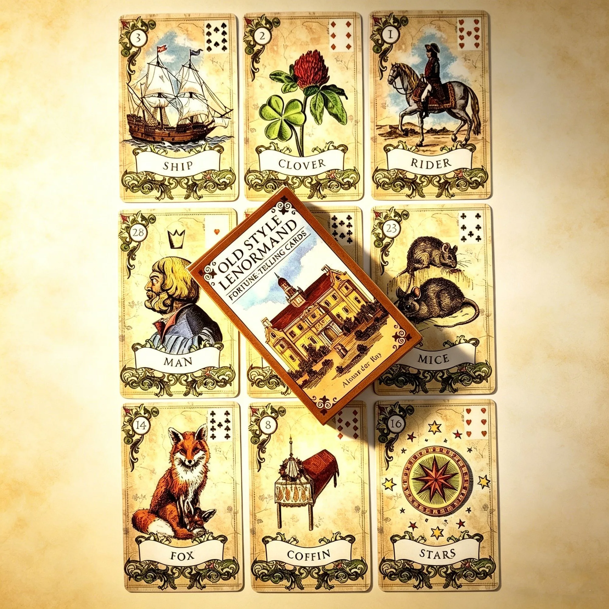 Cartes Lenormand de style ancien – Jeu d'oracle vintage pour la divination et les jeux de table