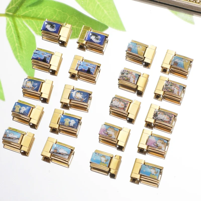 موصل ساعة الموضة الفولاذ المقاوم للصدأ صالح 9 مللي متر وصلات سحرية إيطالية المرأة ساعة مربعة رأس رابط سوار لتقوم بها بنفسك مجوهرات هدية