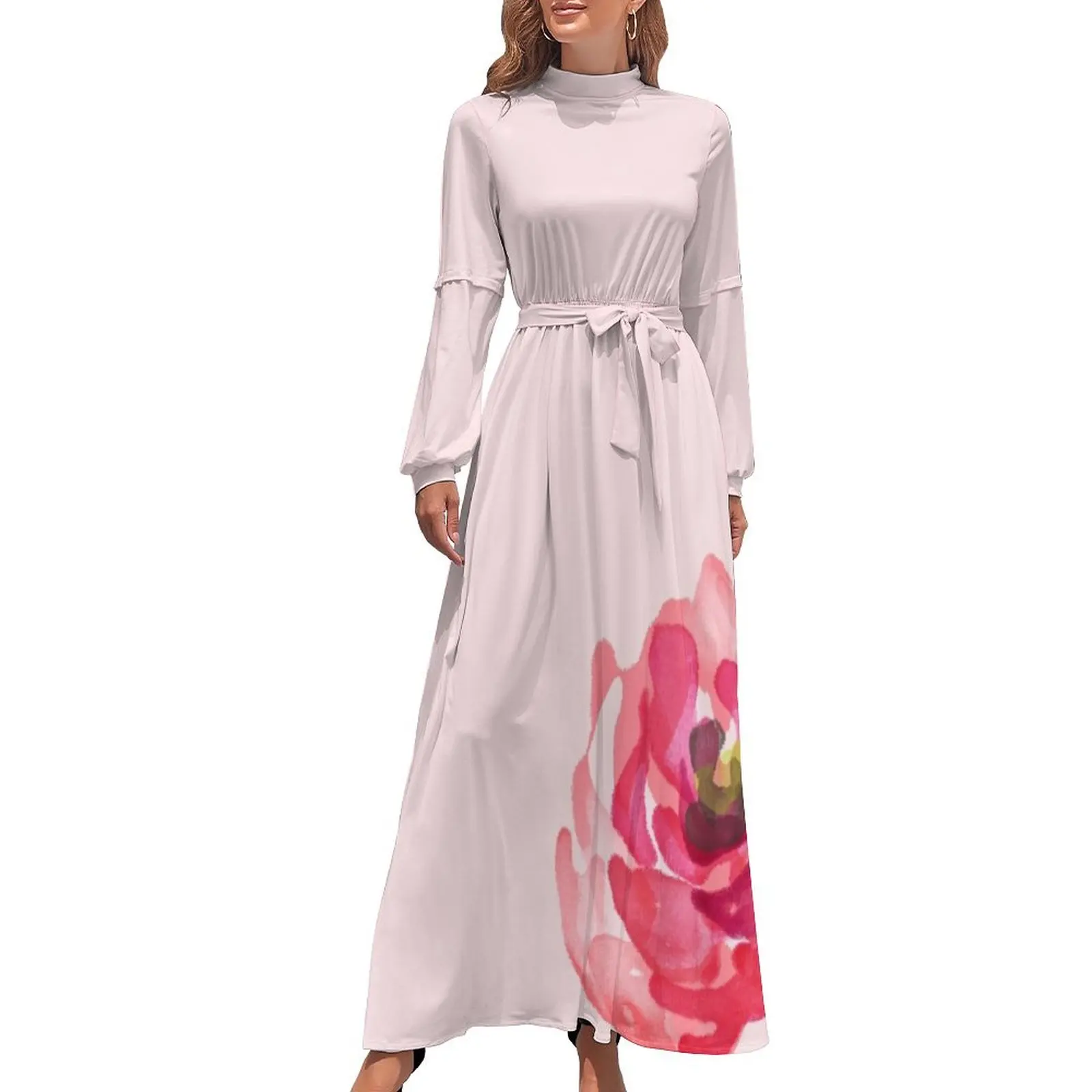 

Watercolor Pink Peony Long Dress birthday dresses for women elegant dresses for women Women's clothing