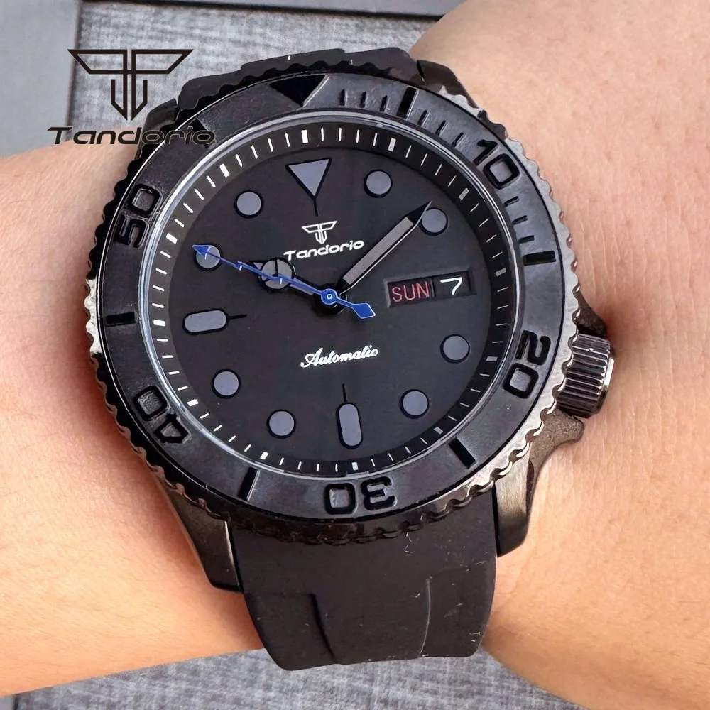 

Tandorio NH36 Black Pvd Case 20bar 41mm Men's Automatic Diving Watch Date Week 3.8 Screw Crown Sapphire Crystal Ceramic Bezel