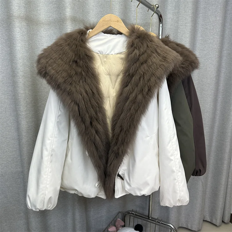 

Пуховик STUDIO Sli Thiened с меховым воротником, женское теплое пальто с наполнителем из гусиного пуха, европейский стиль, длинное, с рукавами.