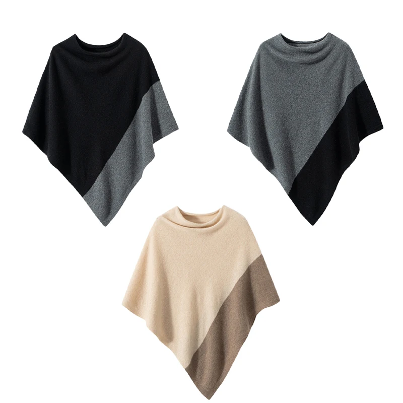 

Корейский стиль, осенне-зимняя шаль, женский вязаный теплый плащ контрастного цвета