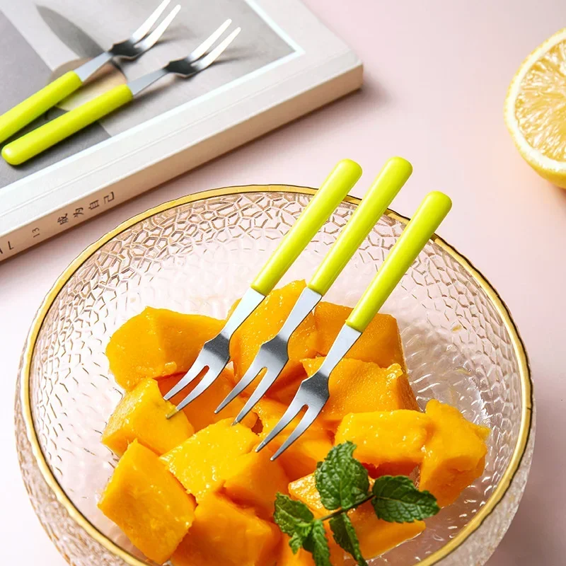 6Pcs Fruit Forks Mini Food Pick Children Kids Lunch Box Cocktail Stainless Steel Cake Dessert Sushi Snack Sticks Picker