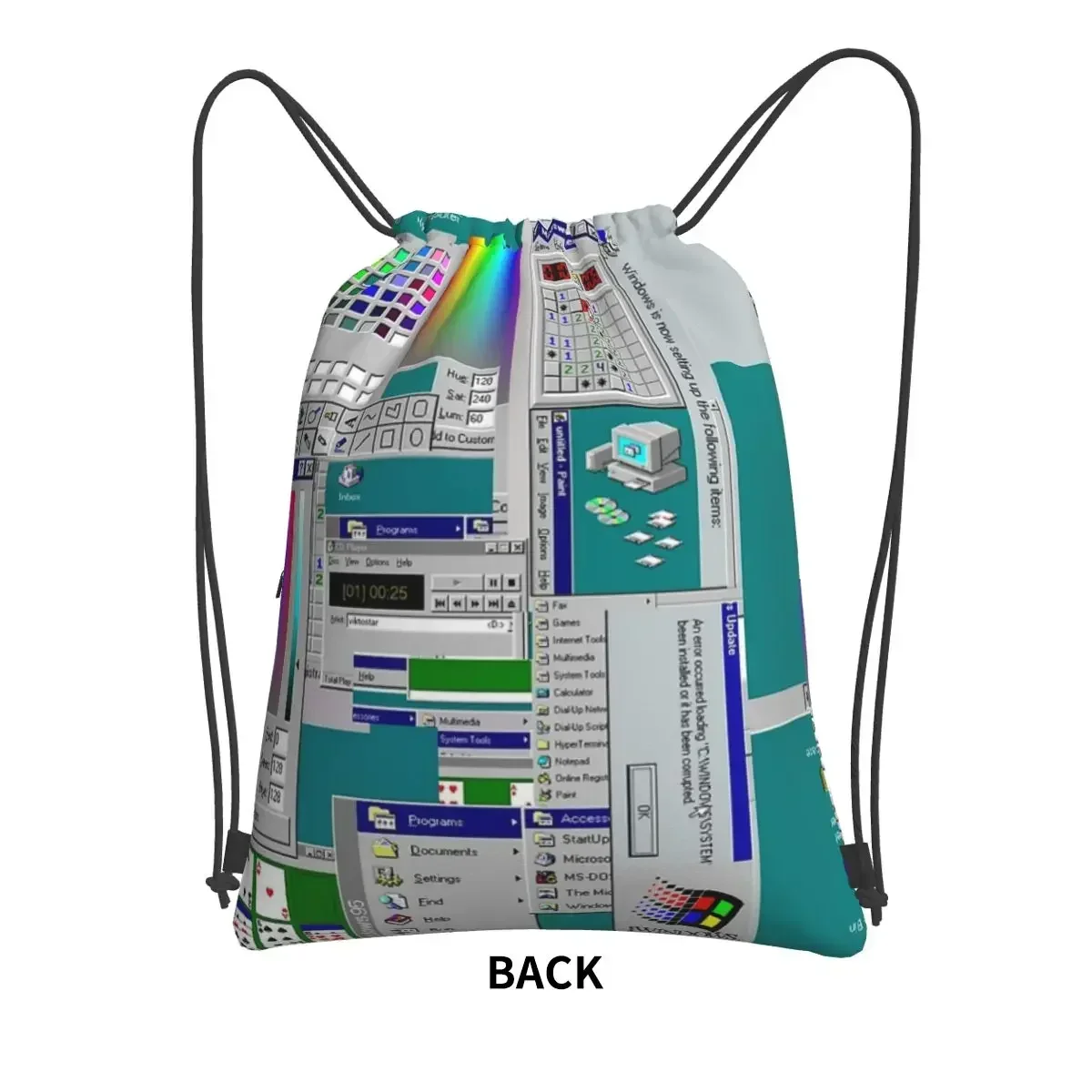 Windows 95 Collage Portable Backpacks Drawstring Bag Fashion Drawstring Bundle Pocket Book Bags For School Students