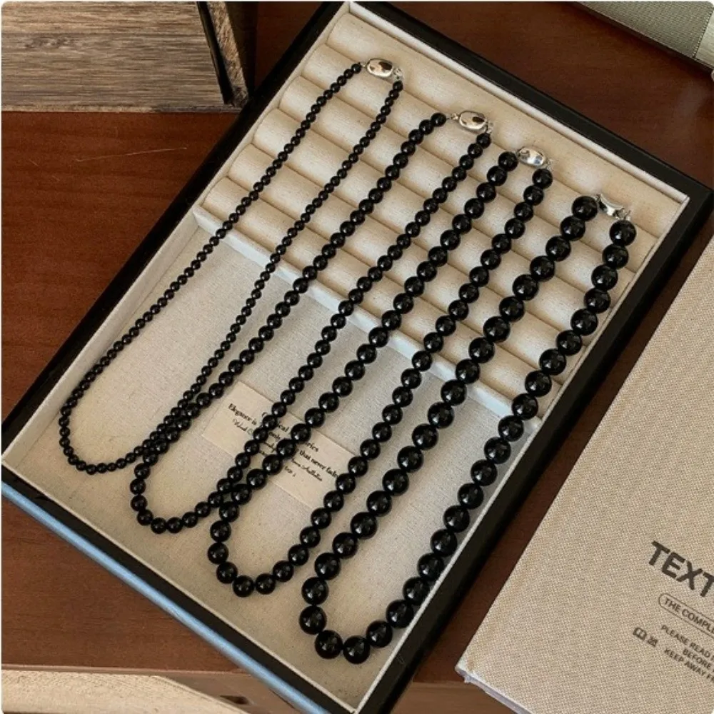 

4/6/8/10mm Natural Stone Black Agate Necklace Silver Plated Toggle-clasp Coin Buckle Chokers Copper Gold