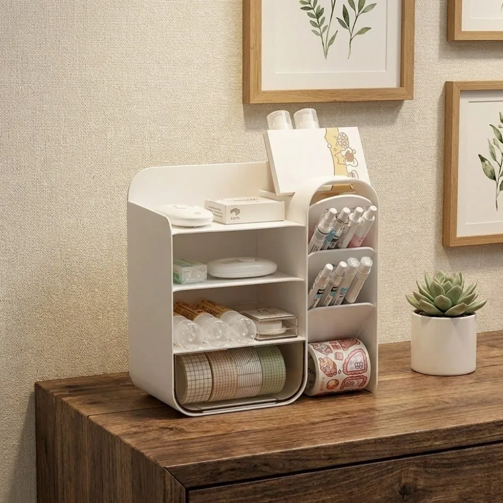 Large Capacity Pen Holder Storage Box Multi-Layer Slanted Insert Multi-Functional Pen Bucket Plastic Thickened Storage Shelf