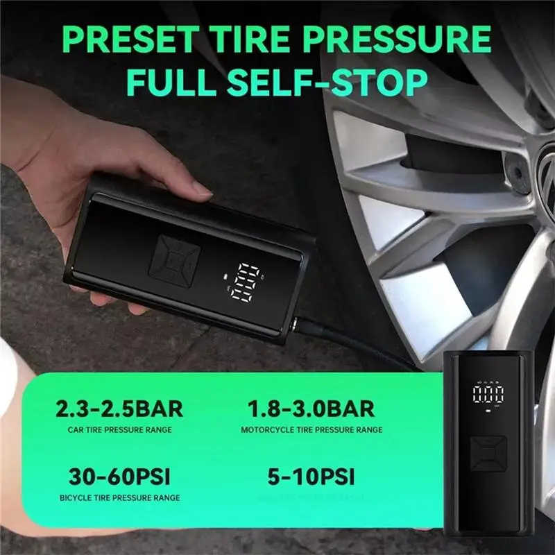 Portable Air Compressors Car Accessories Air Pump With Bright Led Lights Wireless Efficient Inflation Air Pump Cordless Tire