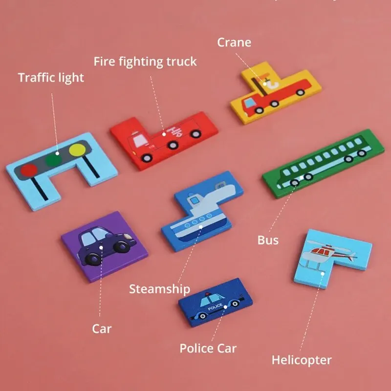 Wooden Building Blocks Cars Traffic Game Puzzle Intelligence Brain Teasers Logic Game Early Educational Block Training Learning