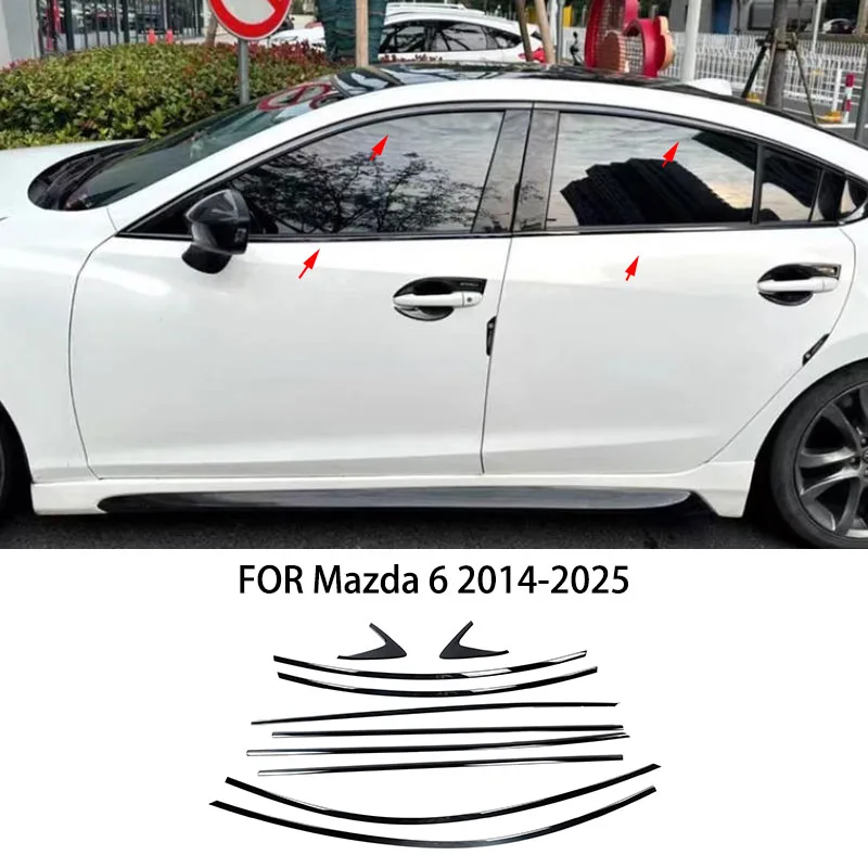 

Автомобильные аксессуары, подходят для Mazda 6, 2014-2025, черная нержавеющая сталь, внешняя полоса для молдинга окна, накладка на порог, боковая крышка