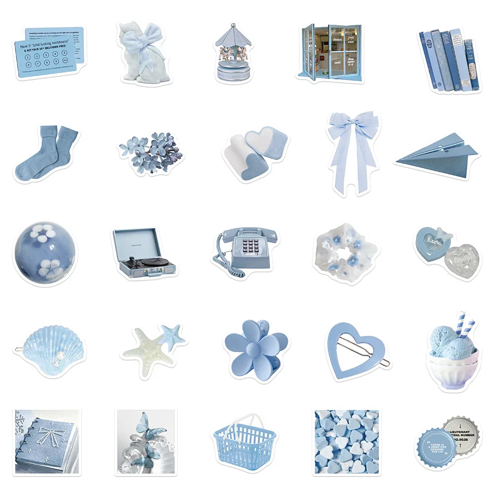 10/30/50pcs Cartoon Blue Ins Style Stickers Decals For Phone Laptop Scrapbook Skateboard Guitar DIY Graffiti Aesthetic Stickers