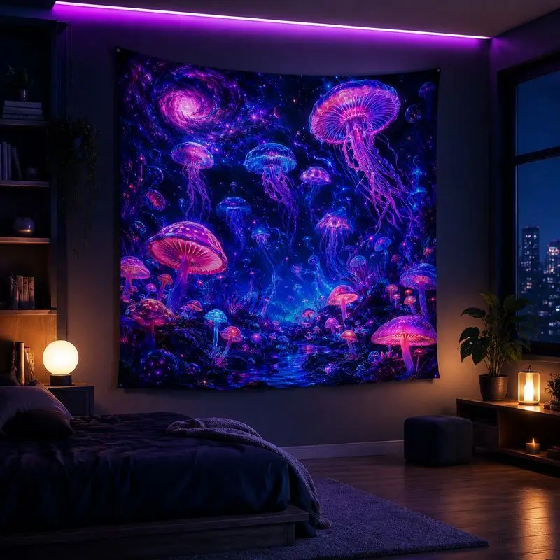 VIKAMA Neon Psychedelic Ocean Wall Hanging Cloth Jellyfish Fluorescent Tapestry Bedroom Dormitory Party Home Decoration